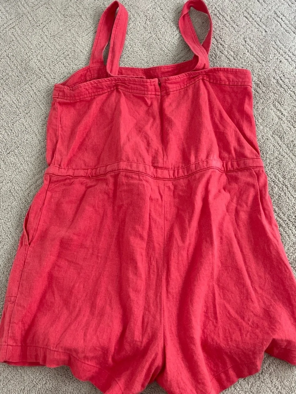 Girls Red Linen-Blend Romper Shorts